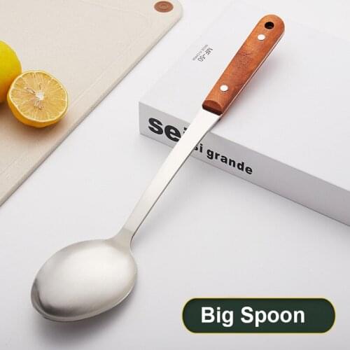 Big cooking Soup Spoon Stainless Steel Cooking Tool Wooden Handle Korean Kitchen Supplies Items Cooking Kitchen Accessories