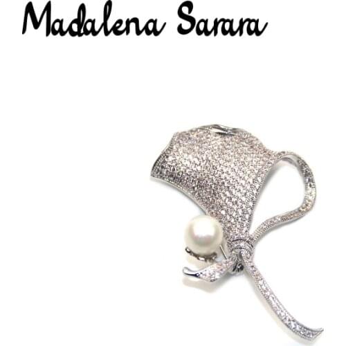 MADALENA SARARA AAA Zircon Inlaid Brooch Pin Copper Pearl Fine Elegant For Women Jewelry MD-BH002003
