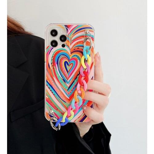 Tobebest Swirl Love Color Bracelet Phone Cases for iphone 12 Pro Max 11 pro max X XS XR 7 8 Plus Chain Wrist Strap Soft Cover