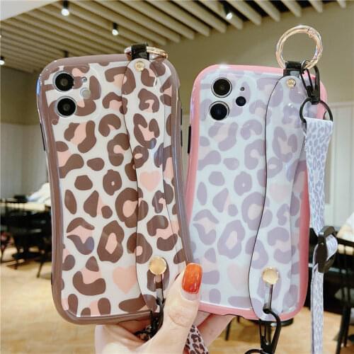 New Glossy Leopard Print Case for huawei p30 p40 plus mate 30 40 pro nova 7 7pro Case Wristband bracket Soft IMD Back cover