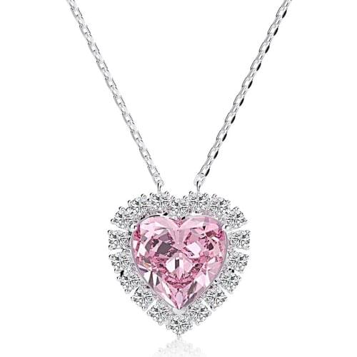 Pure 925 Sterling Silver Simulated Moissanite Pink Gemstone Wedding Pendent Necklaces For Women Fine Jewelry Fashion Necklace