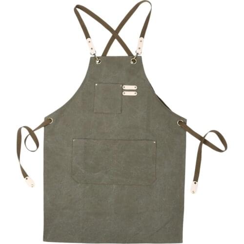 Denim Canvas Wear Apron / Painting / Hairdressing / Barista Restaurant Apron Anti-Dirty Overalls Green