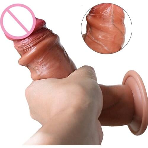 7in Realistic Dildos Sliding Foreskin Females Masturbation Tools Huge Suction Cup Dildo Penis Fake Lesbian Adult Erotic Sex Toys