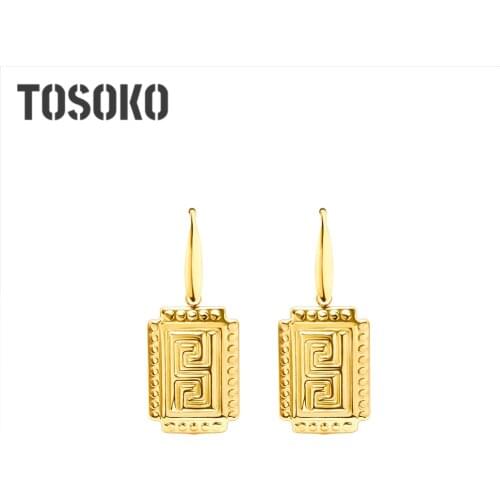 TOSOKO Stainless Steel Geometric Relief Earrings For Womens Fashion Jewelry BSF267