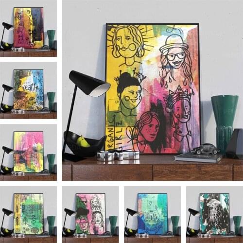 HD Printed Black Line Face Canvas Paintings Wall Art Colorful Abstract Poster Home Decor Living Room Modular Pictures No Frame