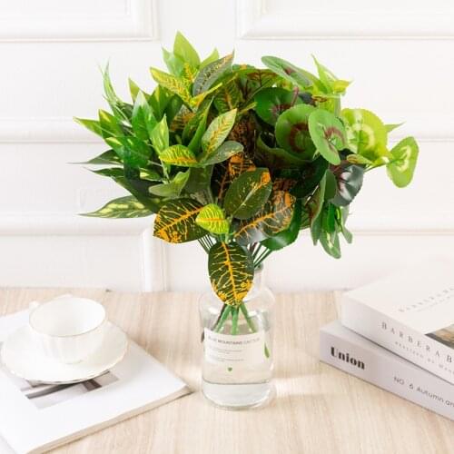 1 Bouquet Artificial Plants 7 Forks Begonia Scindapsus Plastic Fake Plants Home Garden Decoration Wedding Wall Outdoor Decor