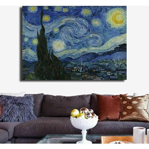 Vincent Willem Van Gogh “The Starry Night” Posters Pictures Canvas Wall Art Home Decor Paintings for Living Room Decoration