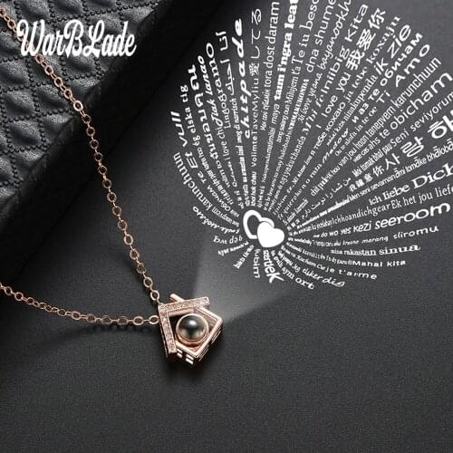 Gold And Silver House 100 languages I love you Projection Pendant Necklace Romantic Love Memory Wedding Necklace For Lover Gift