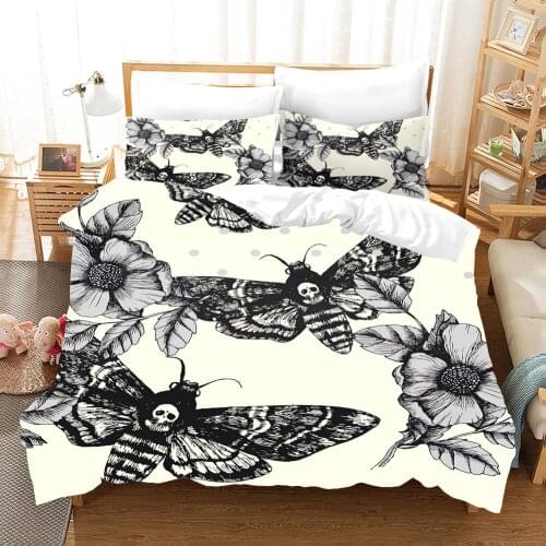 Skeleton Moth Bedding Set Funny Pattern Comforter 3D Print Luxury Duvet Cover Set Home Textile Decor Queen King Single Size Gift