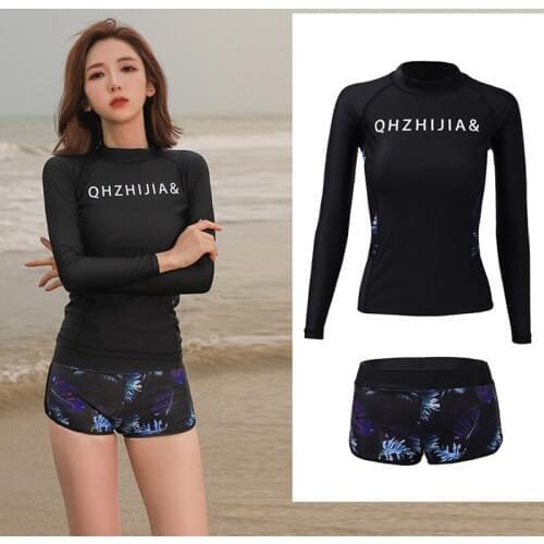 Womens 2pcs UV Sun Protection Long Sleeve Rash Guard Shirt and Shorts Wetsuit Swimsuit Top Bottom Yoga Surf Run Swim Tracksuit