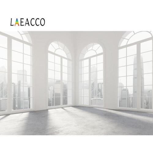 Laeacco Gray City Arch French Window Chic Wall Interior Scenic Portrait Photographic Background Photo Backdrop For Photo Studio