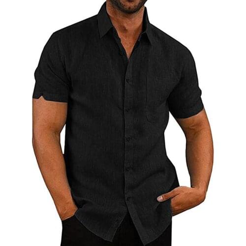 Hot Style Summer Good Quality Selling Lapel Solid Color Short-Sleeved Men Cotton And Linen Mens Shirt Fashion MenS T-Shirts