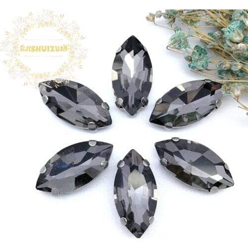 Best-selling! Gray horse eye shape Glass Crystal sew on rhinestones with FOUR claw Diy shose accessories Free shipping