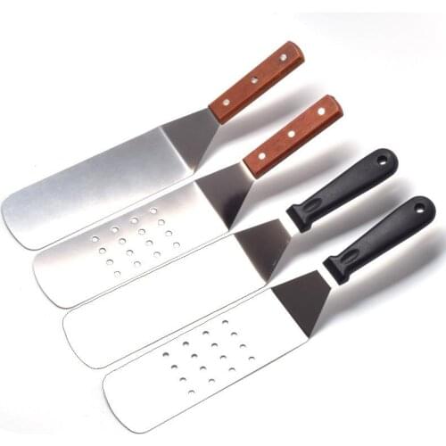 Stainless Steel Grill Spatula Kitchen Steak Frying Shovel Pancake Egg Flipping Spatula With Wood Handle Kitchen Utensil Supplies