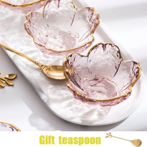 Small Salad Dish Nordic Style Gold Inlay Glass Fruit Bowl Mixing Dessert Bowls Japanese Cherry Blossoms Seasoning Dinner Plate