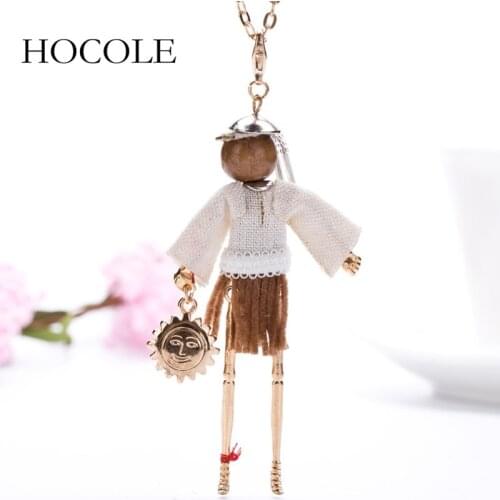 HOCOLE Fashion Alloy Doll Necklace Chain Cloth Dress Big Pendant Maxi Necklaces Jewelry for Womens Girl Accessories