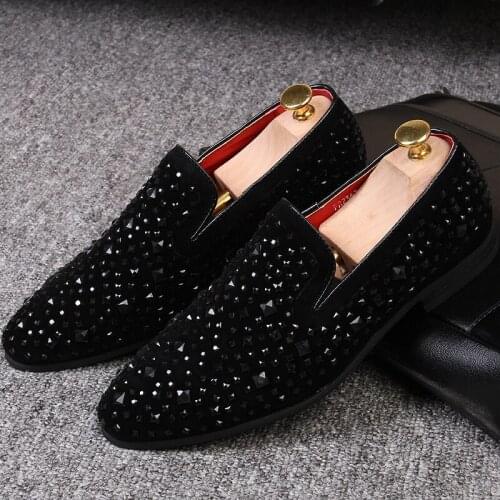 2021 New Men Men Loafers Luxury Shoes Denim Velvet Casual Shoes Rivets Slip On Party Flat Driving Mocassin Walking Shoes Size 47