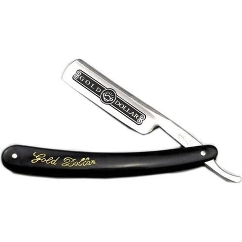 Men Folding Knife Mirror Finish Stainless Steel Gold Dollar 66 Straight Edge Shaving Razor Barber Blades