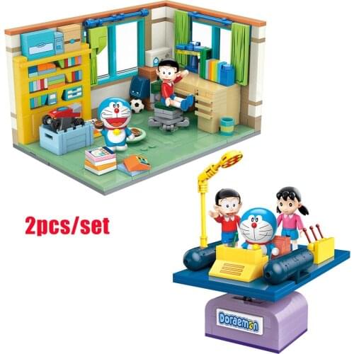 New Classic Cartoon Anime Doraemon Nobitas Room Time Machine Building Blocks Bricks Sets Movie Dolls Kids Toys For Children