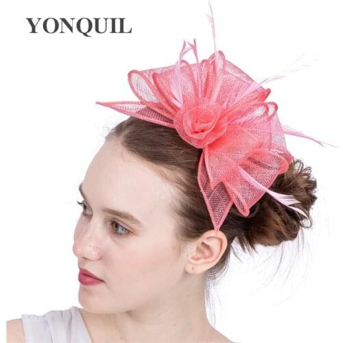 Charming Bridal Headwear Elegant Hair Fascinator Sinamay Hat Womens Ladies Fascinator Headband Church Derby Headdress SYF135