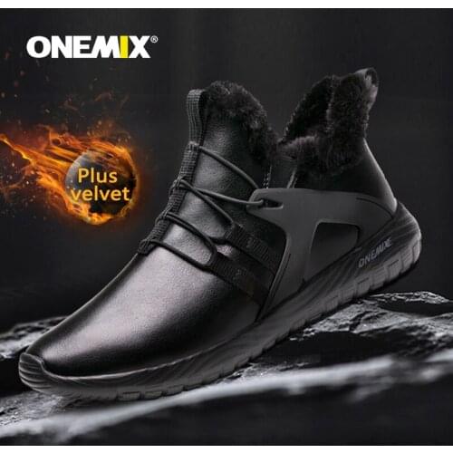 Onemix New Waterproof Snow Boots Men Leather Running Shoes Comfortable Sneakers Warm Outdoor Slip On jogging Sports Shoes