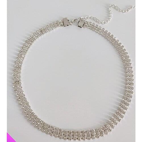 Wholesale 10 Rhinestone three-layer necklace shiny fashion girl lady jewelry gift 2021 new sexy clavicle chain 2 colors