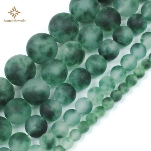 Natural Frosted Wholesale Matte Green Snow Jades Stone Chalcedony Beads For Jewelry Making 15inch 4-12mm DIY Bracelets Necklace