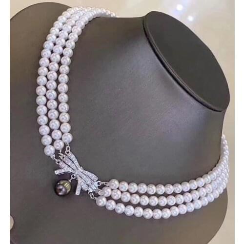 D1207 Pearl Necklace Fine Jewelry Almost Round 6-7mm Nature Fresh Water White Pearls Necklaces for Women Fine Presents
