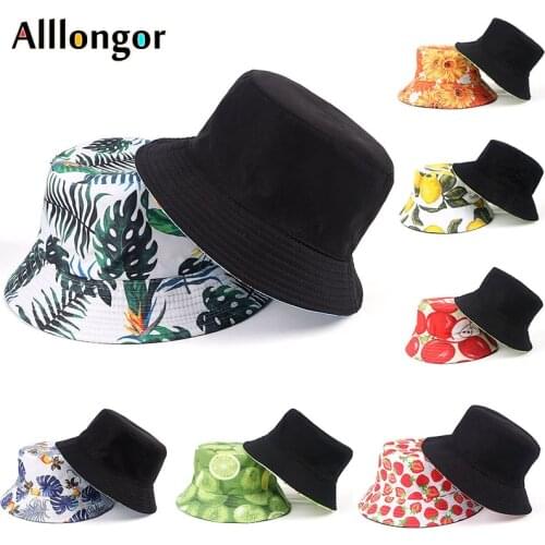 Womens Bucket Hat Panama Men 2021 Summer Cap Strawberry Harajuku Bob Femme Hip Hop Sun Protection Reversible Fisherman Hat