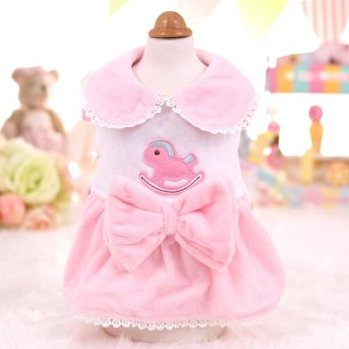 Dog Dress Pet Clothes For Dogs Chihuahua Yorkshire Coat Autumn And Winter Bow Clothing Soft Skirt Puppy Cat Lace Dress Pink Blue