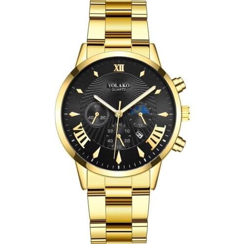 Full Steel Men Quartz Watch Fashion Golden Luxury Brand Relogio Masculino montre femme Calendar reloj de mujer Female Clock