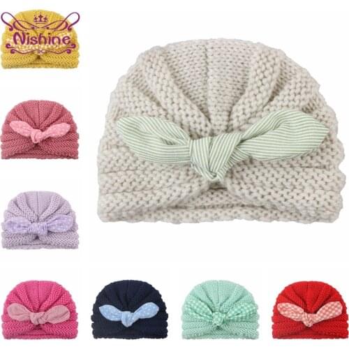 17*13 CM Toddler Comfortable Warm Knitting Striped Hats Cute Handmade Bunny Ears Infant Caps Kids Hair Accessories Holiday Gifts