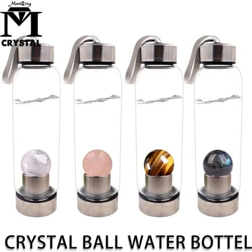 Drop Shipping Natural Crystal Water Bottle Stone ball Healing Crystal ball Elixir Quartz Crystal Energy Drinkware cup for gift