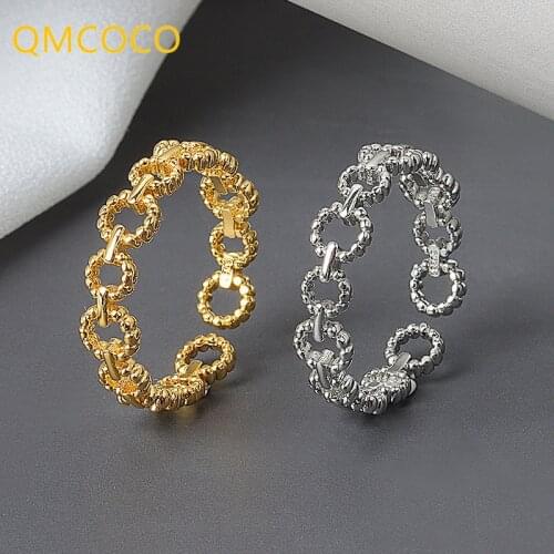 QMCOCO New Fashion 925 Sterling Silver Rings For Women Couples Minimalist Geometric Round Bead Glossy Ring Party Jewelry Gifts
