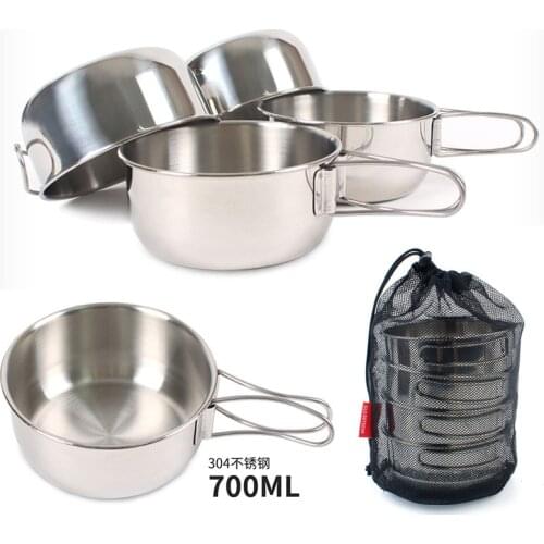 4pcs Outdoor folding sleeve Bowl stainless steel mountaineering camping 700ml large cup tableware cooking pots pans