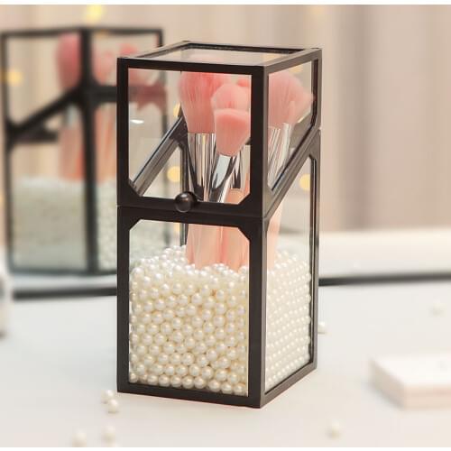 Glass Makeup Brush Box with Dustproof Lid Cosmetic Brush Organizer Storage Rack Nail Polish/Pencil/Cosmetics Organizer