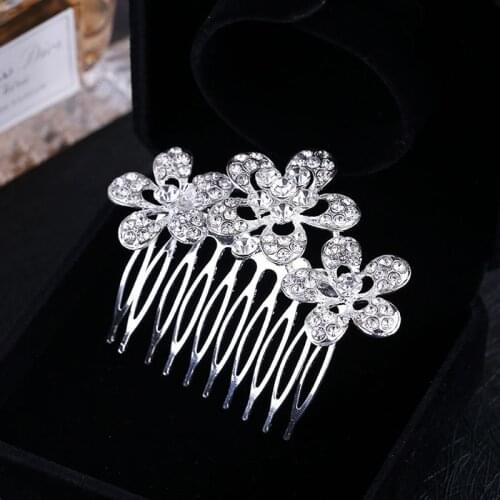 Bridal Wedding Hair Comb Tiara Silver Plated Crystal Rhinestone Bride Flower Tiara for Women