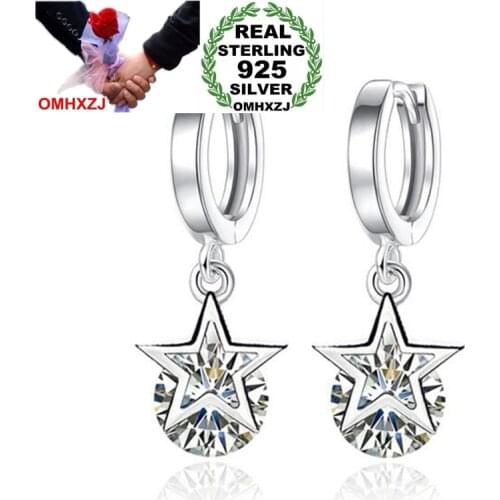 OMHXZJ Wholesale Jewelry fashion joker star Simple Pentagram for Woman 925 Sterling Silver buckle Hoop Earrings YS186