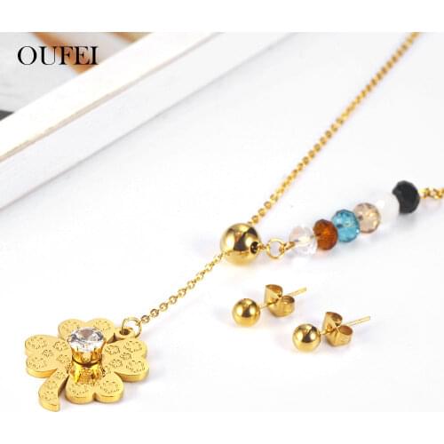 OUFEI Stainless Steel Jewelry Woman Vogue 2019 Heart-shaped Necklace Earrings Set Bohemian Jewelry Sets Accessories