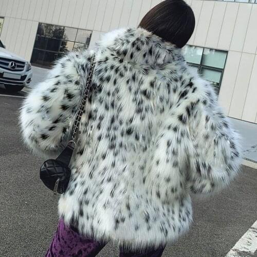 High Quality Winter Notched Collar Hairy Shaggy Tuscan Cat Leopard Fur Jacket Long sleeve Furry Fur Women Jacket Short Outerwear