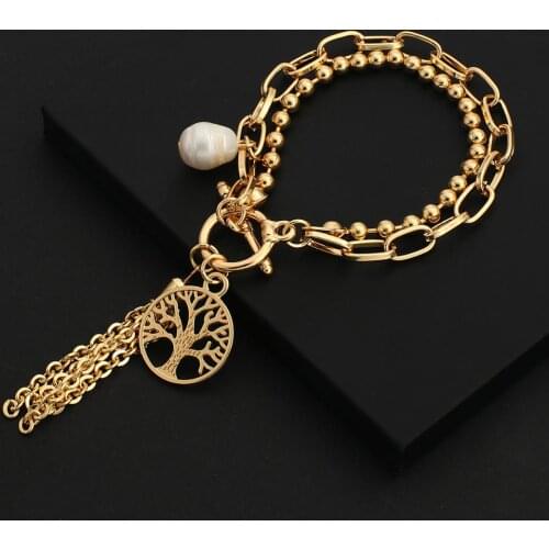 Flashbuy New Design Life Tree Metal Chain Bracelets For Women Statement Multilayer Tassel Jewelry Fashion Accessories