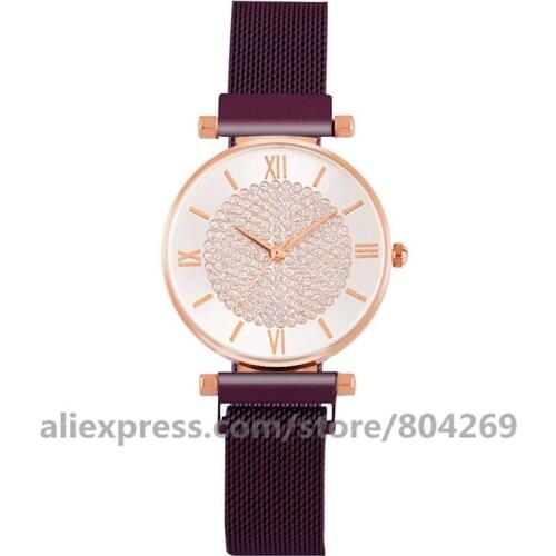 Womens Quartz Alloy Luxury Brand Fashion Watches Magnetic Band Watch Hot Fashion Women Roman Number Watch 8709