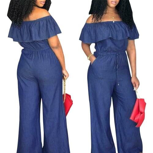 New Casual Womens Bodycon Jumpsuit Lace up Solid Jeans Denim Summer Short Sleeve Rompers Overalls Trousers Pants