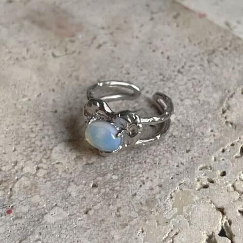 Simple Fashion Silver Color Love Heart Moonstone Ring For Women Adjustable Open Rings Korean Style Jewelry Accessories