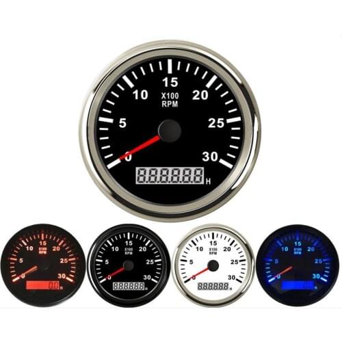 0-3000RPM Pointer Type Tachometer 85mm Lcd Black Rev Counter Instrument with Hourmeters Red Backlight for Car Motorcycle Rv Boat