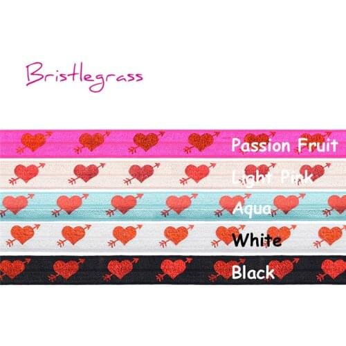 BRISTLEGRASS 100 Yard by Roll 5/8" 15mm Red Cupids Arrow Love Heart Foil Print Fold Over Elastics FOE Spandex Band Dress Sewing