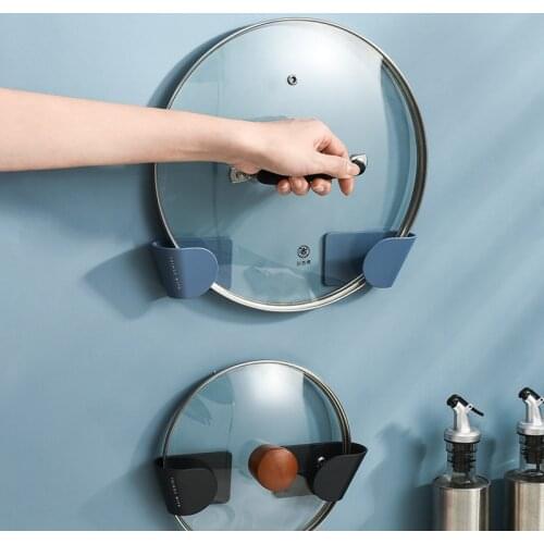 3 Self Adhesive Pot Lid Holder Punch-Free Pan Cover Storage Rack Holder Wall Mounted Kitchen Cooking Utensil Tool Organizer