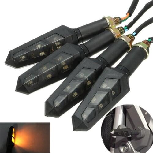 4PCS 12V Universal Flicker Flowing 6 LED Motorcycle Turn Signal Indicators Blinkers Flexible Amber Light Motorcycle Accessories