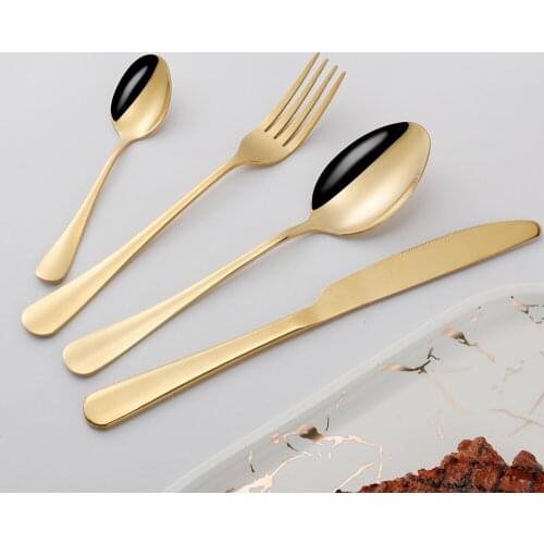 4Pcs Gold Glossy Stainless Steel Cutlery Tableware Dinnerware Flatware Set Forks Knives Spoons Set Home Party Wedding Silverware