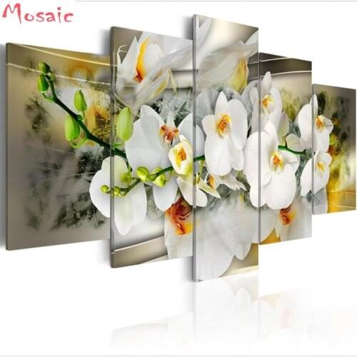 5D DIY Diamond Painting Mosaic 5 Pieces Magnolia Flower Orchid Flower Diamond Rhinestone Embroidery Cross Stitch home decor gift